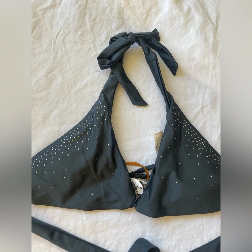 Bellissima Swarovski Crystal Bikini Top Embellished Halter Sparkle Size L NEW